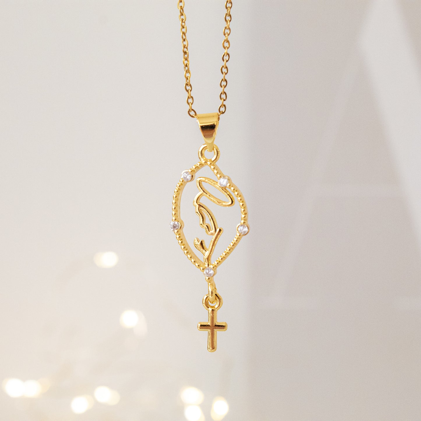 Cadena Virgen María y Cruz