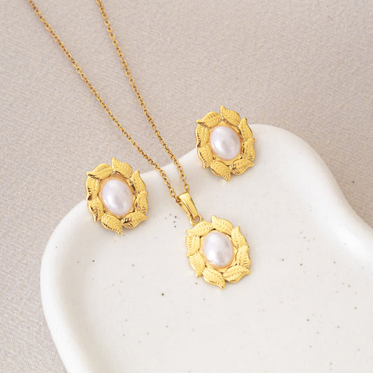 Conjunto Hojas y perlas